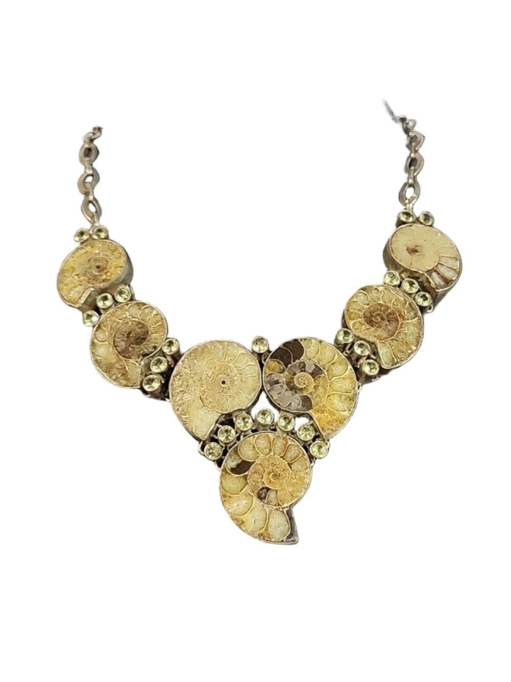 Chunky Boho Hippie Ammonite Fossil Shell Necklace with Citrine Accents
